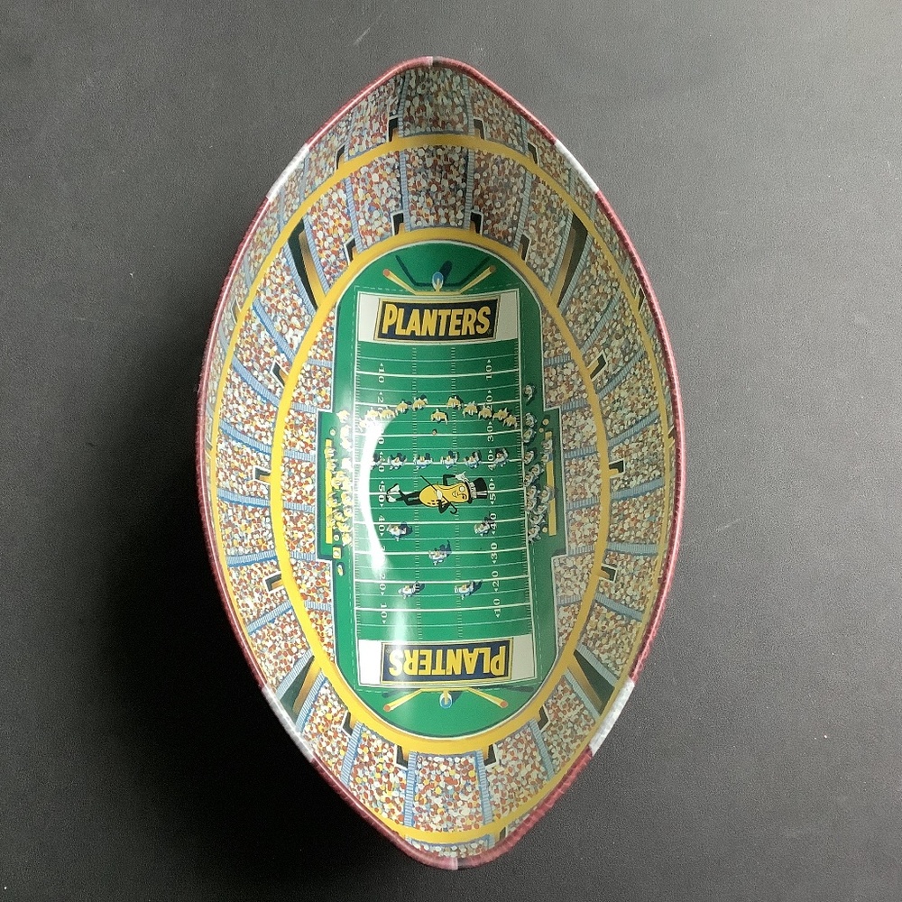 Vintage Mr. Peanut Planters Tin Football Snack Bowl